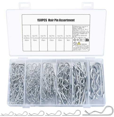 Pack of 150 split pins assortment, spring cotter pins set, R clips, safety cotter pins, spring stake spring pins, spring pins for caravans, garden tools, towing hitch cotter pins