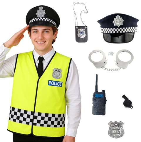 Matissa & Dad Police Costume for Adults Dress Up Set with Policeman Vest Police Officer Outfit Toys Accessories Dressing Up Uniform World book day costumes for Men Women