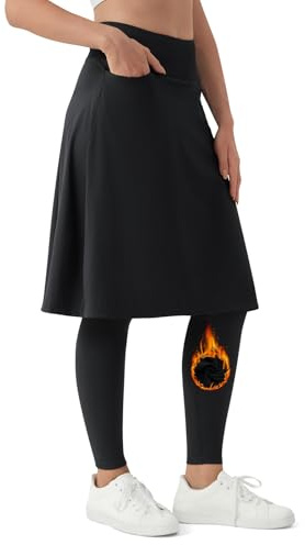 beroy Knielanger Damenrock mit Fleece, volle Leggings, Rock-Leggings, Schwarz, volle Länge, Mittel