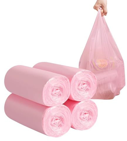 Lot de 4 rouleaux de petits sacs poubelle - 120 sacs poubelle robustes de 12 à 15 litres - Pour la maison, le bureau, la cuisine, la salle de bain et la chambre d'enfant - Rose
