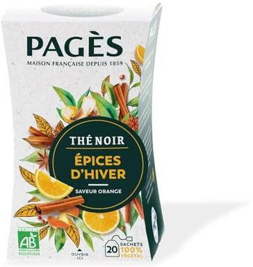 Pagès - Thé noir BIO Épices d'Hiver Saveur Orange - Boîte de 20 Sachets, 100% Végétal