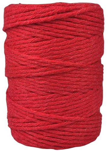 APREGGIO Corda Macramé 3mm x 100m, Filato di Cotone a Torsione Singola (Single Twist) per Arazzi, Portapiante e Decorazioni DIY – Colore: Rosso