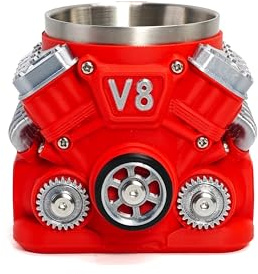 Leseogye V8 Engine Coffee Mug, 3D Stainless Steel Car Engine Mug with Rotating Gears and Pulleys with Screws, Mechanical Gifts for Car Lovers