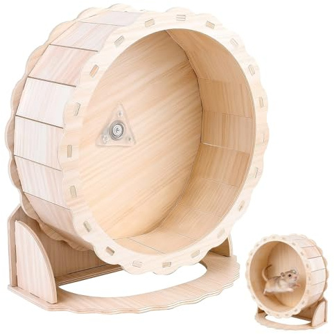 Hamsterrad Holz Geschlossen Laufrad Hamster Geräuscharm mit Kugellager | Krallenschonend Korklauffläche Ratten Zubehör Artgerechtes Heimtrainer Kleintierspielzeug für Ratten Mäuse 23 cm