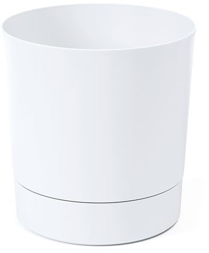 Pullmer Grand pot de fleurs d'intérieur avec soucoupe, grand pot de fleurs pour plantes d'intérieur, pour l'intérieur et l'extérieur (diamètre 35 cm, blanc)
