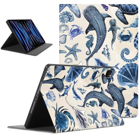 Yomjew Cute Ocean Whale Shark Turtle Tablet Case per iPad mini 7 A17 Pro 2024 8.3 pollici, Estetica Estate Sea Shell Starfish Cover per Ragazze Donne, Custodie Protettive Trendy Flip PU Leather Funda
