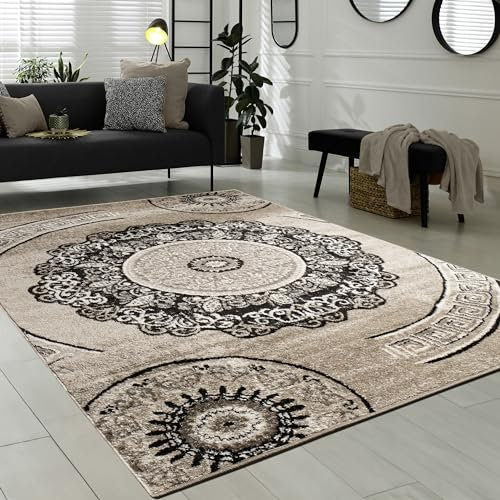 Paco Home Teppich Wohnzimmer Kurzflor Orient Design Vintage Mandala Muster Braun Beige, Grösse:160x220 cm