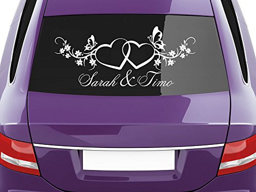 GRAZDesign Autoaufkleber Hochzeit personalisiert mit Namen Autoschmuck Auto Aufkleber Hochzeitsschmuck Deko Just Married - Nr. 15 Herzen mit Namen