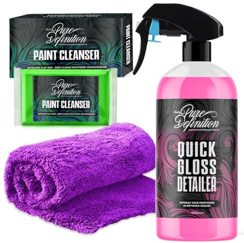 Pure Definition Car Clay Bar Kit, Fine Grade Claybar Block & Detail Lube Spray, Auto Detailing (1000ml + 1 x 100g Clay + Towel)