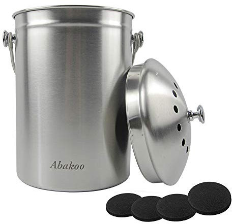 Compost Bin Countertop, Composter Bucket with Lid Abakoo 1.6 Gallon Stainless Steel Kitchen Waste Pail Plus 4pcs Bonus Charcoal Filters Clean & Odor Free