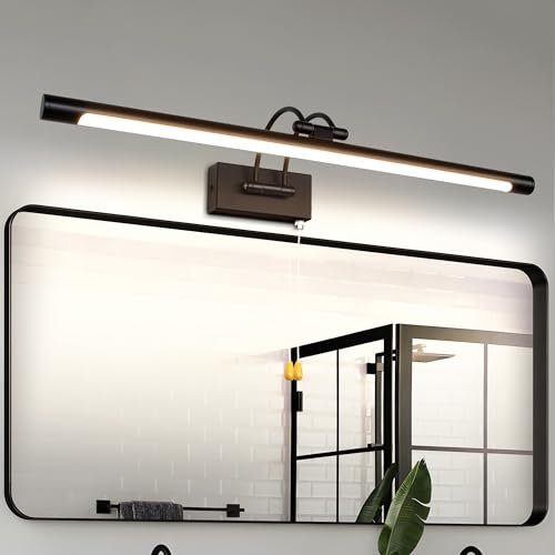 MantoLite LED Bilder Wandleuchte 12W 60CM Waschtisch Badezimmer Wandleuchte Spiegel Leuchten,Innenbeleuchtung mit Schwenkbarem Lampenkopf und Zugschalter, 3000K Schwarz Leseleuchte Wandleuchten