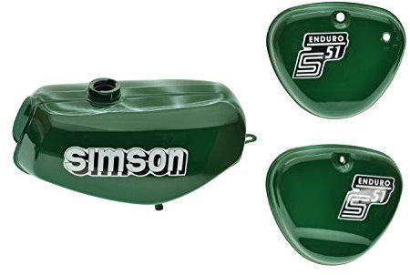 Tank Set mit Seitendeckel S51E Enduro Billardgrün versiegelt mit Aufkleber Simson