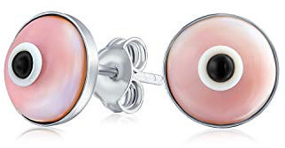 Boucles D'Oreilles Clous Rondes Rose Nazar Œil Protecteur Spirituel Pour Femmes Adolescentes En Verre Murano Argent Sterling .925 9MM Fabriquées En Turquie