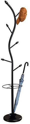 IDIMEX Porte-Manteaux Triana Portant à vêtements sur Pied en Forme d'arbre avec 6 Crochets et Un Porte Parapluie, métal laqué Noir et Bois lasuré Noir