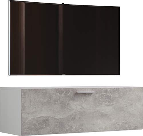 VCM Holz TV Wandboard Hänge Lowboard Fernsehschrank hängend Wandschrank Tisch Fernso 115, Weiß/Beton-Optik