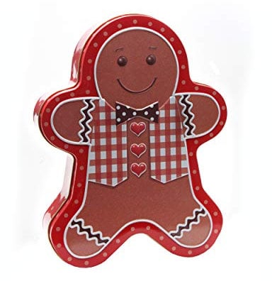 POWERHAUS24 Blechdose großer Lebkuchenmann für Plätzchen & mehr, Geschenk, Aufbewahrung, Deko, Spielzeug, ohne scharfe Kanten, lebensmittelecht, ca. 25 x 19 cm, 2 Rezepte inklusive