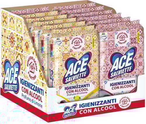 ACE Salviette Igienizzanti Mix Alcool + Sgrassanti, Cartone da 7 Confezioni Alcool e 5 Confezioni Sgrassanti, 480 Salviette