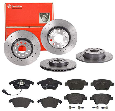 Brembo Bremsscheiben Xtra Line + Beläge Vorne + Hinten für VW Golf 6 Touran