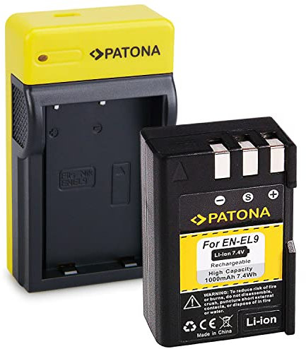 PATONA Slim Caricabatteria e EN-EL9 Batteria Ricambio per Nikon EN-EL9a ENEL9 Batterie Compatibile con Nikon D40, D40x, D60, D3000, D5000