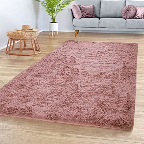 TT Home Teppich Wohnzimmer Hochflor Langflor Weich Soft Modernes Einfarbiges Design, Farbe: Rosa Braun, Größe:60x100 cm