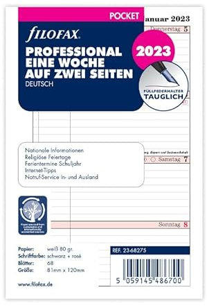 Filofax Pocket Professional 1 Woche auf 2 Seiten (deutsch)2023