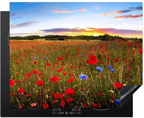 MuchoWow Herdabdeckplatte Ceranfeld Spritzschutz Küche Induktionsherd Abdeckung Induktionskochfeld Ceranfeldabdeckung Natur Blumen Blumenfeld 65x52