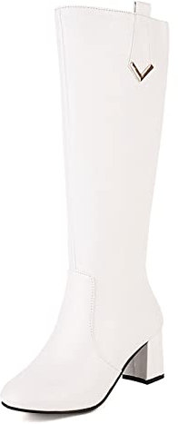 HavueGatue Donna Al Ginocchio Stivali Tacco a Blocco alto Stivali Tacco Medio Lungo Stivali lato Zipper Moda Nero 34 Asiatico