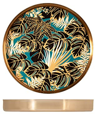 H&H Botanical Winter Vassoio in Acciaio Inox Decorato, Tondo, 35cm, Palme, Foglie, Natura