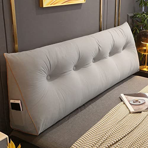 RAKTOV Bequemes Lendenkissen, Lesekissen, Rückenlehne, dreieckiges Kopfteil, Keilkissen, großes Kissen für Erkerfenster, Tatami, Sofa, Schlafzimmer, 120 x 50 x 20 cm, Hellgrau