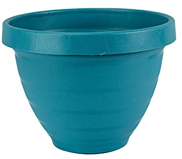 The HC Companies 8 Inch Rings Planter with Self Watering Disk - Lightweight Indoor Outdoor Plastic Plant Pot for Herbs and Flowers, Blue