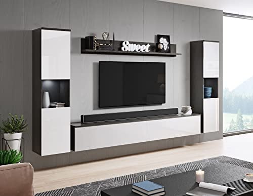 PIASKI Conjunto de Muebles de salón Paris XL, iluminación LED Opcional, Juego de Muebles de salón, Muebles de salón Modernos (Matera/Blanco)