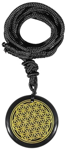 KYEYGWO Gravierte Obsidian Anhänger Runde Kristall Kette | Heilung Edelstein Verstellbare Schwarze Halskette Amulett Glücksstein Meditation Spiritueller Geschenk Damen Herren