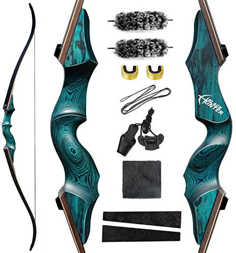 OUBOTER 60 Black Hunter Takedown Recurvebogen Für Erwachsene Bogenschießen Bogen Set Jagdbogen 20-60 Lbs Rechte Hand Holz Riser Für Outdoor Shooting Jagdwettbewerb (55LBS)