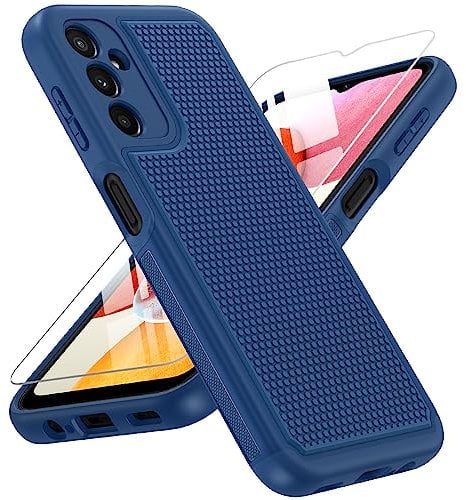 FNTCASE for Samsung A14 Phone Case: Dual Layer Shockproof Drop Protection Galaxy 4G/5G 360 Military Grade Protective Mobile Cover Rugged Matte Heavy Duty Slim TPU Aesthetic Blue