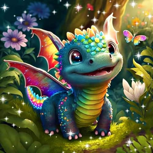AIRDEA DIY Dinosaurier Baby Diamond Painting Set Erwachsene Kinder, Cartoon Diamant Painting Bilder 5D Diamant Kunst Tier Diamant Malerei Set Cross Stickerei Malerei Kits für Heimdekor 30x30 cm