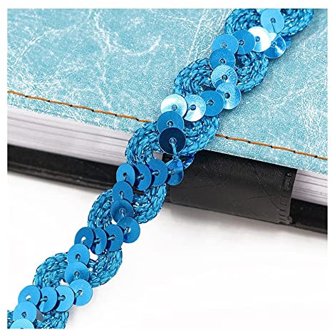 Yurosiay 15m×1.5cm Paillettenband Glänzende Geflochten Paillettenborte Wellig Dekoband Pailletten Zierband Bunt Paillettenband zum Aufnähen Paillettenbesatz für DIY Nähen Handwerk Blau