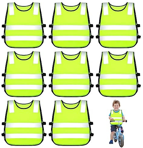 Vegena Warnweste Kinder 8 Stück, Kinder Warnwesten, Sicherheitsweste Kinder, Warnwesten Auto für Kinder, Reflektorweste Kinder für Straßenverkehr Schutz Jungs Mädchen, Kinderwarnweste 3-12 Jahre
