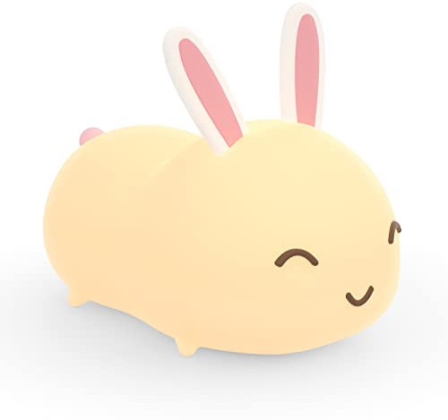 PREKIAR Cute Bunny Night Light Baby Girl Gifts Newborn Bedroom Bedside Lamp with 256 Colors Stepless Dimmable Silicone Rabbit, Portable Rechargeable Nursery Nightlight Sleeping Lights