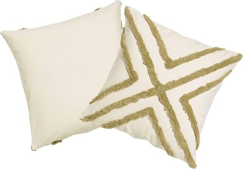 unendlich schoen – 2er Set Kissenbezüge 50x50cm Creme-Olive, 100% Baumwolle, Dekorative Kissenbezug Sofakissen Couchkissen Dekokissen (50 x 50 cm, Creme-Olive)