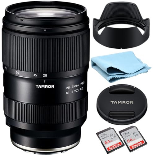 Tamron - Obiettivo 28-75 mm F/2,8 Di III VXD G2 per Sony E Mount, con 2 schede di memoria SD da 64 GB, copriobiettivo, paraluce e panno per la pulizia dell'obiettivo, obiettivo piccolo e leggero con
