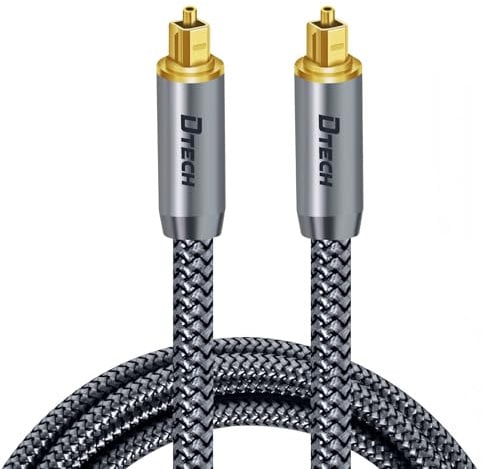 DTECH Toslink Digital Optical Audio Cable 5ft for Soundbar TV Receiver Home Theater SPDIF 5.1 7.1 Surround Sound System Stereo Speaker DVD CD Xbox/PS4, Copper Shell, Braided Jacket, 5 Feet, Grey