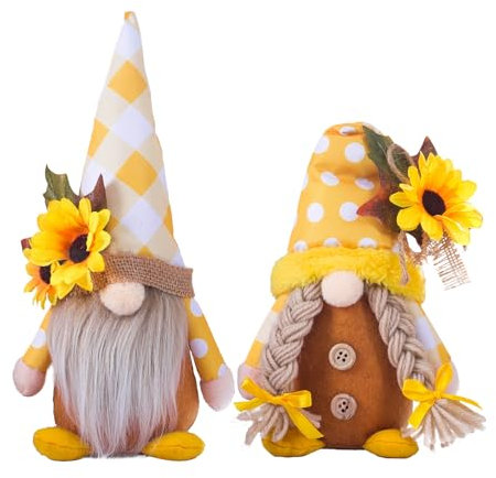 ENLACE 2 Stück Frühling Sonnenblume Wichtel, Frühlingdeko Wichtel, Handgefertigte Plüsch Puppen Zwerg Dekorationen, Sonnenblume Deko für Home Farmhouse Familie Festliche Geschenk