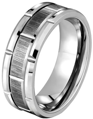 Bishilin Männer Frauen Ringe Wolfram Silber, Ring Personalisiert 8MM Matt Gemustert Bandring Ring Größe 67, Freundschaftsring Hochzeit Ringe Nickelfrei