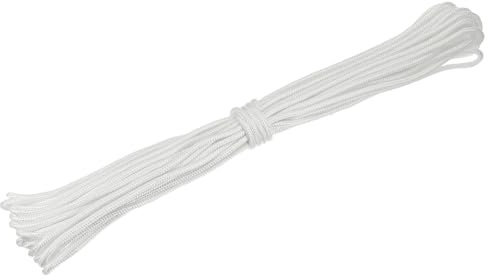 sourcing map 49Ft 1/5 Inch (5mm) Polyester Rope, Braided Clothesline Rope, Laundry Line for Garden Outdoor Camping Travel and Home Laundry Drying, White