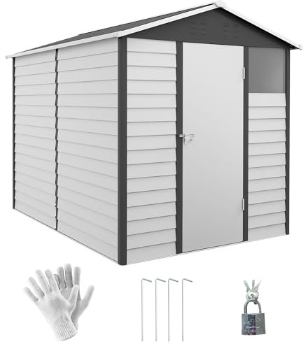 Outsunny 9 x 6ft Metal Garden Shed with Sloped Roof, Lockable Door, Galvanised Tool Storage for Yard, Patio, Lawn, Dark Grey