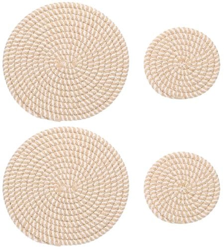 PATIKIL Plant Coasters 4 Inch 7 Inch, 4 Pcs Woven Plant Mat Round Pads Set for House Indoor Outdoor Gardening Pot Kitchen Table, Yellow Stripes