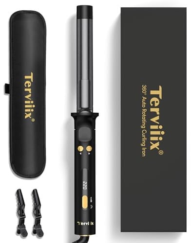 Revolutionary Automatic Rotating Curling Iron - Professional Hair Curler for Long Hair, 25mm Ceramic Barrel with Infused Argan Oil & Keratin, 9 Heat Settings, Black Gold