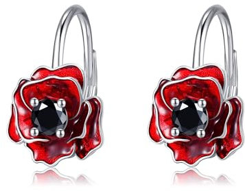 ONEFINITY Blume Ohrringe 925 Sterling Silber Rot Mohn Rose Ohrringe Mohn Blume Schmuck Geschenk für Damen (mohn 1)