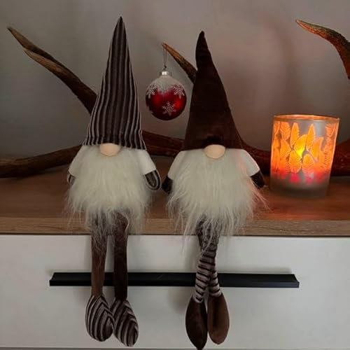 Online Fuchs 2 süße Wichtel Figuren als Kantenhocker im Set - Weihnachtszwerge, Weihnachtsdeko, Weihnachten Dekoration (Braun)