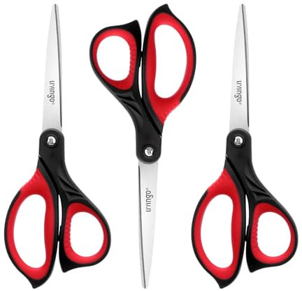 LIVINGO 3 Pack Scissors Heavy Duty – Sharp Stainless Steel Blades with Soft Handles, Ideal for Office, School, and Home Sewing, Dressmaking, Crafting, and Paper Cutting Material
